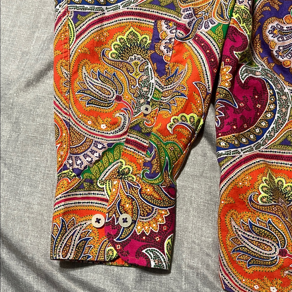 Alan Flusser Paisley long sleeve button down shirtin Purple, Orange, Green, Blue - Picture 5 of 5